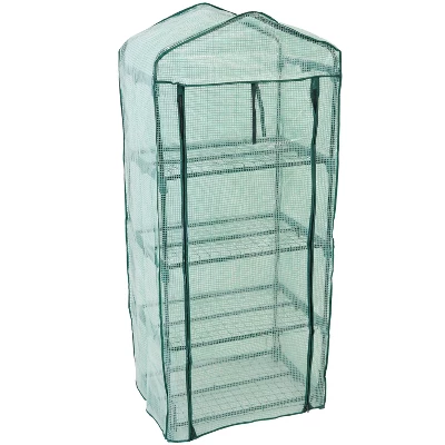 Sunnydaze Decor Sunnydaze Outdoor Portable Growing Rack 4-Tier Greenhouse With Roll-Up Door - 4 Shelves - Green - Image 4