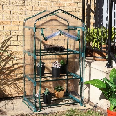 Sunnydaze Decor Sunnydaze Outdoor Portable Growing Rack 3-Tier Greenhouse With Roll-Up Door - 3 Shelves - Clear - Image 7