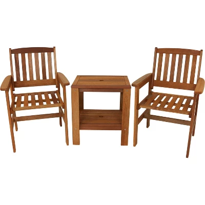 Sunnydaze Decor Sunnydaze Outdoor Meranti Wood With Teak Oil Finish Patio Table And Chairs Conversation Set - Brown - 3pc - Image 10