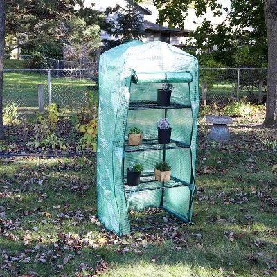 Sunnydaze Decor Sunnydaze Outdoor Portable Growing Rack 4-Tier Greenhouse With Roll-Up Door - 4 Shelves - Green - Image 5