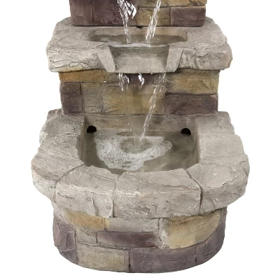 Sunnydaze Decor Sunnydaze 21"H Electric Polyresin 3-Tier Brick Steps Outdoor Water Fountain With LED Light - Image 3