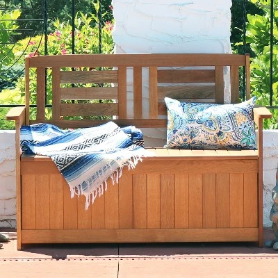 Sunnydaze Decor Sunnydaze Outdoor Meranti Wood With Teak Oil Finish 2-Person Garden Storage Bench Seat - 47" - Brown - Image 8