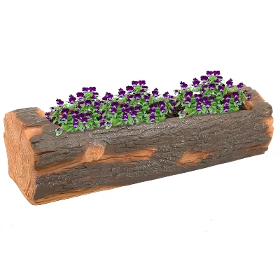 Sunnydaze Decor Sunnydaze Polyresin Decorative Outdoor Raised Rustic Log Planter For Garden, Patio, Deck, Yard, Porch And Balcony - 35" W - Brown - Image 3