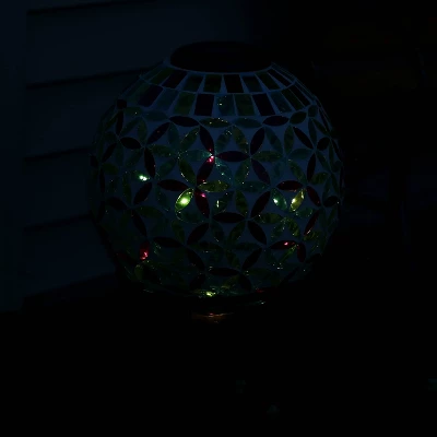 Sunnydaze Decor Sunnydaze Blue Cool Blooms Glass Mosaic Indoor/Outdoor Gazing Globe With Solar Light - 10" Diameter - Blue And Green - Image 6