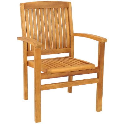 Sunnydaze Decor Sunnydaze Outdoor Solid Teak Wood Slat-Back Patio Dining Armchair - Image 13