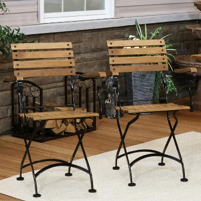 Sunnydaze Decor Sunnydaze Indoor/Outdoor Patio Or Dining Essential Chestnut Wooden Folding Bistro Arm Chair - Brown - 2pk