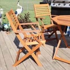 Sunnydaze Decor Sunnydaze Meranti Wood With Teak Oil Finish Wooden Folding Patio Lawn Slatted Arm Chairs Set - Brown - 2pk