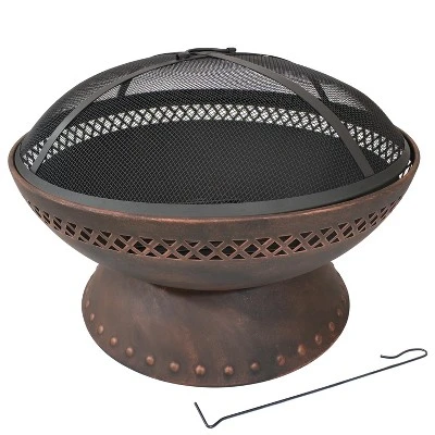 Sunnydaze Decor Sunnydaze Outdoor Camping Or Backyard Steel Chalice Fire Pit With Spark Screen And Log Poker - 25" - Copper Finish - Image 3