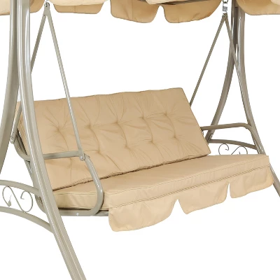 Sunnydaze Decor Sunnydaze Outdoor 3-Person Steel Patio Swing With Adjustable Canopy And Tufted Cushions, Beige - Image 2