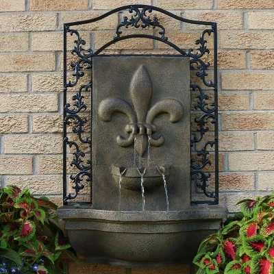 Sunnydaze Decor Sunnydaze 33"H Electric Polystone French Lily Design Outdoor Wall-Mount Water Fountain