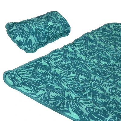 Sunnydaze Decor Sunnydaze Outdoor Weather-Resistant Polyester Quilted Hammock Cushion Pad And Hammock Pillow With Ties - Cool Blue Tropics - Image 2