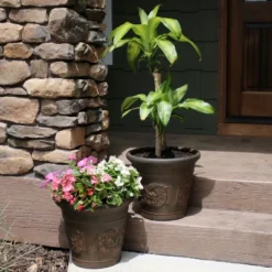 Sunnydaze Decor Sunnydaze Indoor/Outdoor Patio, Garden, Or Porch Weather-Resistant Double-Walled Arabella Flower Pot Planter - 16" - Rust Finish