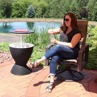 Sunnydaze Decor Sunnydaze Rattan Design Patio Bar Cooler Table With Height-Adjustable Tabletop - Phantom Gray - Image 7