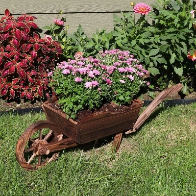 Sunnydaze Decor Sunnydaze Wooden Decorative Wheelbarrow Planter For Patio, Lawn And Garden - 35" L X 10" W X 11" - Brown - Image 3
