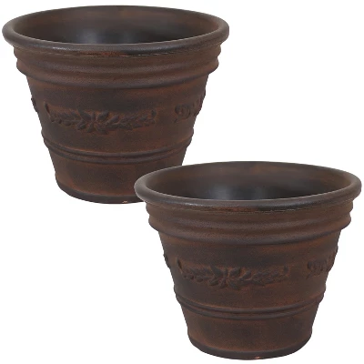 Sunnydaze Decor Sunnydaze Indoor/Outdoor Patio, Garden, Or Porch Weather-Resistant Double-Walled Laurel Flower Pot Planter - 13" - Rust Finish - Image 9
