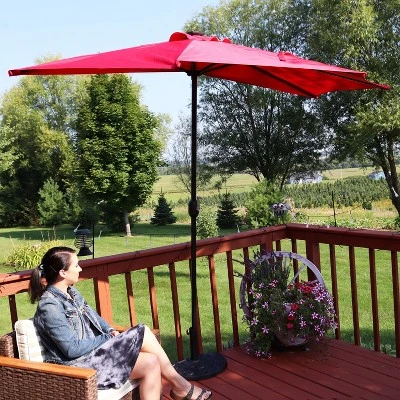 Sunnydaze Decor Sunnydaze Solar Outdoor Half Patio Umbrella With LED Lights And Crank - 9' - Image 10