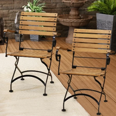 Sunnydaze Decor Sunnydaze Indoor/Outdoor Patio Or Dining Deluxe Chestnut Wooden Folding Bistro Arm Chair - Brown