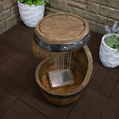 Sunnydaze Decor Sunnydaze 25"H Electric Resin Spiraling Barrel Outdoor Water Fountain With LED Lights - Image 4