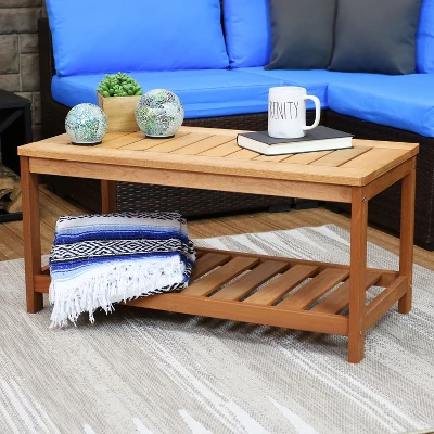 Sunnydaze Decor Sunnydaze Outdoor Meranti Wood With Teak Oil Finish Wooden Rectangular Accent Coffee Table - 35" - Brown - Image 4