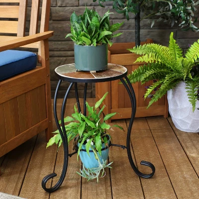 Sunnydaze Decor Sunnydaze Indoor/Outdoor Steel Frame Decorative Slate Tile Top Side Table - 12" - Image 5