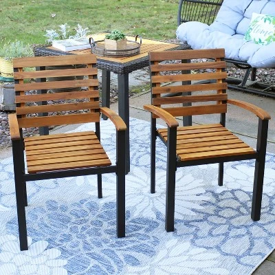 Sunnydaze Decor Sunnydaze 2pk Julian Acacia Wood And Steel Outdoor Patio Arm Chairs - Image 3