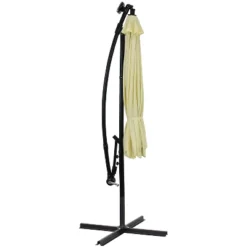 Sunnydaze Decor Sunnydaze Outdoor Steel Cantilever Offset Patio Umbrella With Solar LED Lights, Air Vent, Crank, And Base - 9'