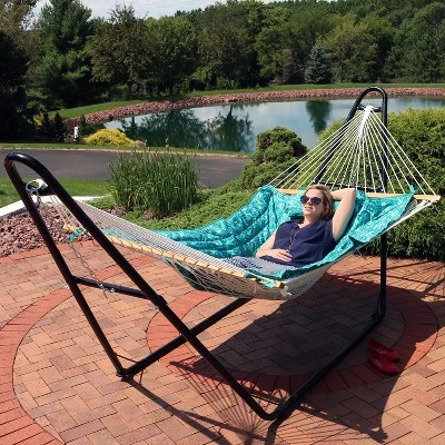 Sunnydaze Decor Sunnydaze Outdoor Weather-Resistant Polyester Quilted Hammock Cushion Pad And Hammock Pillow With Ties - Cool Blue Tropics - Image 6