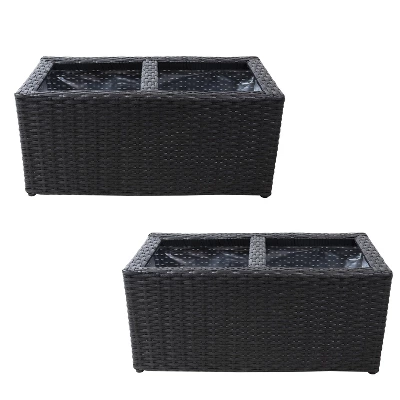 Sunnydaze Decor Sunnydaze 2-Section Rectangle Polyrattan Indoor Planters - 21.5" W X 11.5" D X 9.25" H - 2-Pack - Image 9