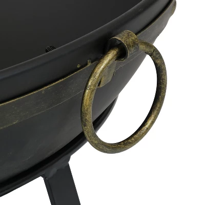 Sunnydaze Decor Sunnydaze Outdoor Camping Or Backyard Steel Victorian Fire Pit Bowl With Handles And Spark Screen - 25" - Black - Image 2