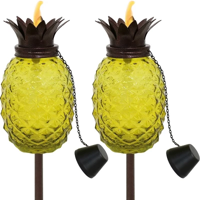 Sunnydaze Decor Sunnydaze Outdoor Adjustable Height 3-in-1 Glass Tropical Pineapple Torches With Connected Snuffs And Metal Poles - 2pk - Image 8