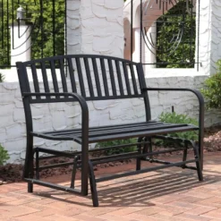 Sunnydaze Decor Sunnydaze 50" 2-Person Metal Outdoor Glider Bench, Black