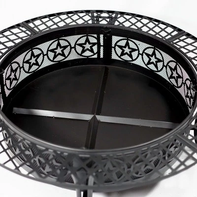 Sunnydaze Decor Sunnydaze Outdoor Camping Or Backyard Steel Round Four Star Fire Pit Table With Spark Screen - 40" - Black - Image 8