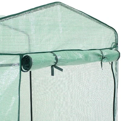 Sunnydaze Decor Sunnydaze Outdoor Portable Growing Rack Petite Deluxe Mini Walk-In Greenhouse With Roll-Up Door - 1 Shelf - Green - Image 3