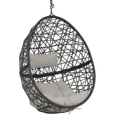 Sunnydaze Decor Sunnydaze Outdoor Resin Wicker Patio Caroline Lounge Hanging Basket Egg Chair With Cushions - 2pc - Image 6