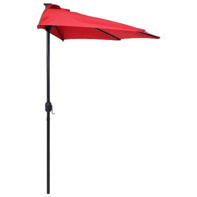 Sunnydaze Decor Sunnydaze Solar Outdoor Half Patio Umbrella With LED Lights And Crank - 9' - Image 11
