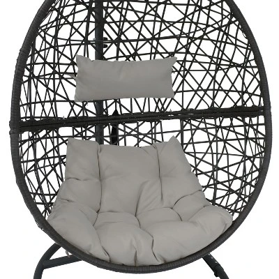 Sunnydaze Decor Sunnydaze Outdoor Resin Wicker Patio Caroline Lounge Hanging Basket Egg Chair Swing With Cushions And Steel Stand Set- 3pc - Image 7