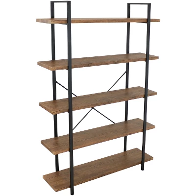 Sunnydaze Decor Sunnydaze 5 Shelf Industrial Style Freestanding Etagere Bookshelf With Wood Veneer Shelves - Image 6