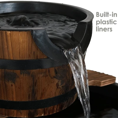 Sunnydaze Decor Sunnydaze 30"H Electric Wood Rustic Farmhouse Style 3-Tier Barrel Outdoor Water Fountain - Image 3