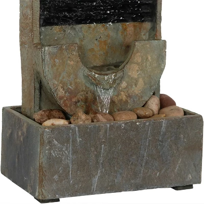 Sunnydaze Decor Sunnydaze Indoor Home Office Contemporary Soothing Half Moon Stone Slate Cascading Tabletop Water Fountain - 16" - Image 3