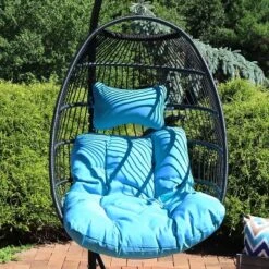 Sunnydaze Decor Sunnydaze Outdoor Resin Wicker Julia Hanging Basket Egg Chair Swing With Cushions And Headrest - 2pc
