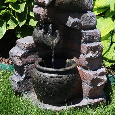 Sunnydaze Decor Sunnydaze Outdoor Polyresin Crumbling Bricks And Pots Solar Cascading Water Fountain With LED Lights And Battery Backup - 27" - Image 6