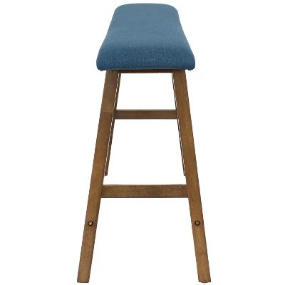 Sunnydaze Decor Sunnydaze Indoor Wooden Counter-Height Dining Bench - Weathered Oak Finish With Blue Cushion - Image 8