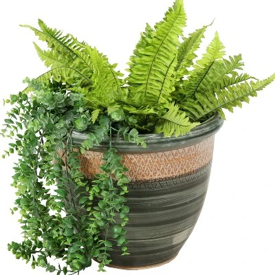 Sunnydaze Decor Sunnydaze Indoor/Outdoor Purlieu Decorative Glazed Ceramic Planter For Greenery Or Flowers - 15" - Image 6