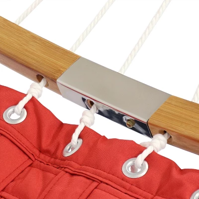 Sunnydaze Decor Sunnydaze Polyester Quilted Weave 2-Person Hammock With Curved Bamboo Spreader Bars - 450 Lb Weight Capacity - Salmon - Image 4