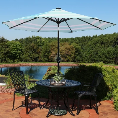 Sunnydaze Decor Sunnydaze Outdoor Aluminum Patio Umbrella With Solar LED Lights, Tilt, And Crank - 9'