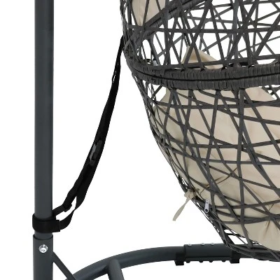 Sunnydaze Decor Sunnydaze Outdoor Resin Wicker Patio Caroline Lounge Hanging Basket Egg Chair Swing With Cushions And Steel Stand Set- 3pc - Image 4