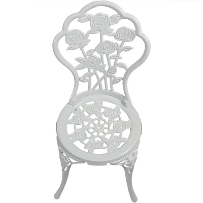 Sunnydaze Decor Sunnydaze Flower Design Cast Aluminum Bistro Set With Cast Iron Legs, White, 3pc - Image 3