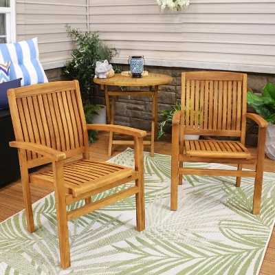 Sunnydaze Decor Sunnydaze Outdoor Solid Teak Wood Slat-Back Patio Dining Armchair - Image 9