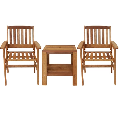 Sunnydaze Decor Sunnydaze Outdoor Meranti Wood With Teak Oil Finish Patio Table And Chairs Conversation Set - Brown - 3pc - Image 8