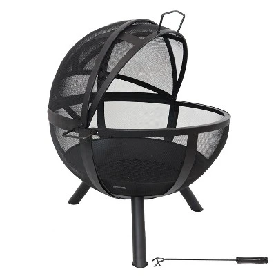 Sunnydaze Decor Sunnydaze Outdoor Portable Camping Or Backyard Flaming Sphere Ball Fire Pit With Built-In Spark Screen - 30" - Black - Image 5